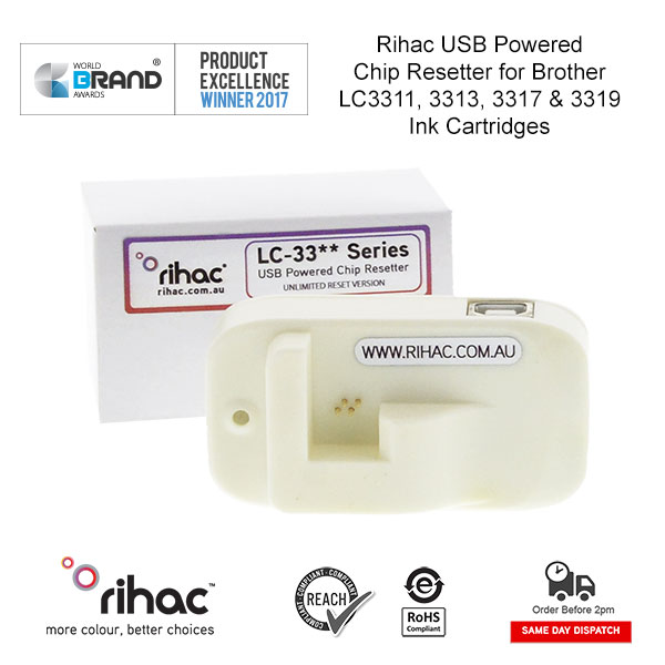 Brother Chip Resetter for ink cartridge LC3311, LC3313, LC3317, LC3319, LC3329 for DCP-J772DW, MFC-J491DW, MFC-890DW, MFC-J5330DW, MFC-J5730DW, MFC-J5930DW, MFC-J6530DW, MFC-J6535DW, MFC-J6730DW, MFC-J6935DW by Rihac